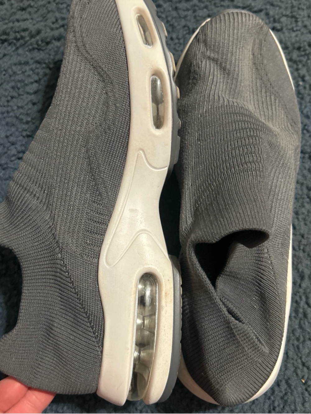 Slip-On Knit Sneakers with Visible Air Cushion - Charcoal Gray